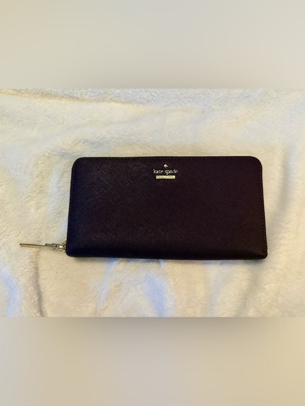 kate spade Plum Textured Zip-Around Wallet with Gold Logo